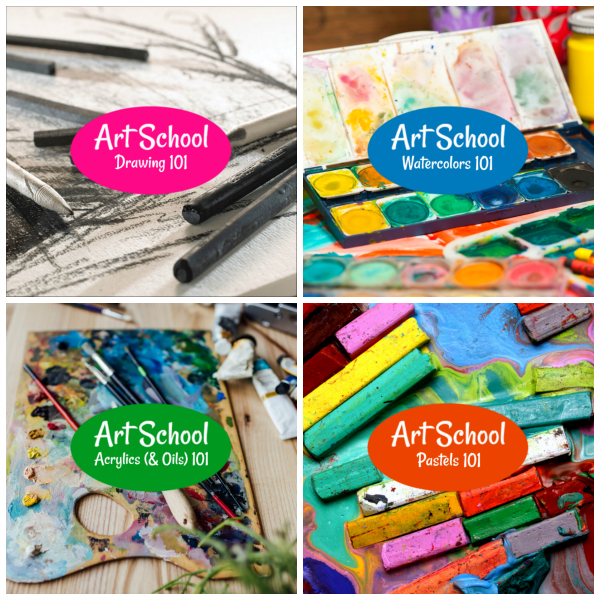 Art School Bundle: Drawing 101, Watercolors 101, Acrylics (& Oils) 101, AND Pastels 101