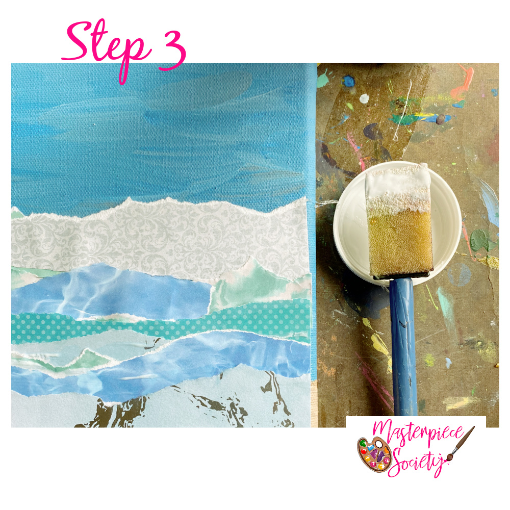 Beach-Themed Torn Paper Art for Kids - Step 3, add strips.