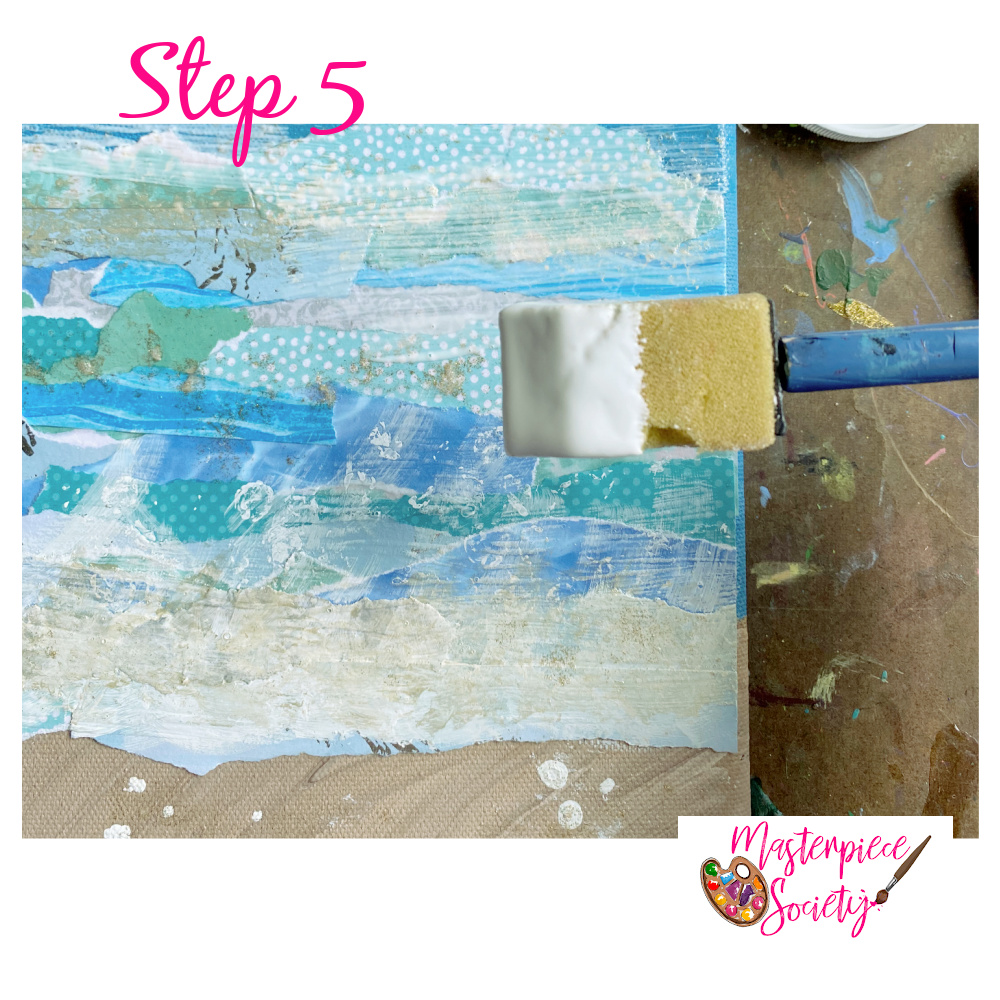 Beach-Themed Torn Paper Art for Kids - Step 5, seal with Mod Podge.