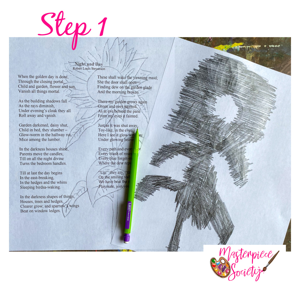 Blackout Poetry for Kids - Step 1, Sketch the design.